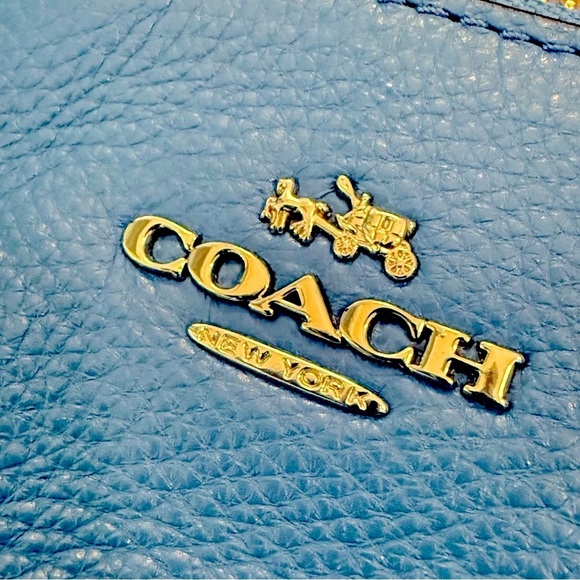 COACH Blue Pebble Leather Handbag with Shoulder Strap Brass Colored Hardware - Picture 6 of 10